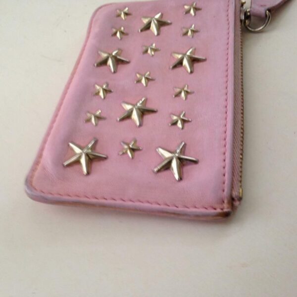 Jimmy Choo Pink Leather-Silver Star Coin-Key Case 4.5in x 3in