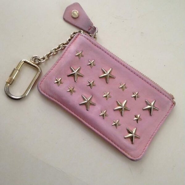 Jimmy Choo Pink Leather-Silver Star Coin-Key Case 4.5in x 3in