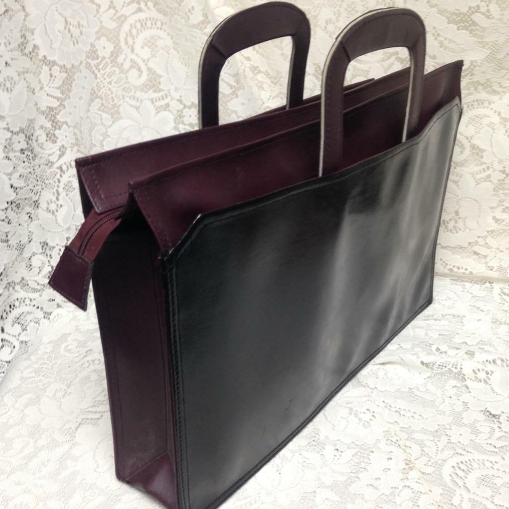 Vintage, Black- Burgundy Faux Leather Briefcase 17in x 12in x 3in