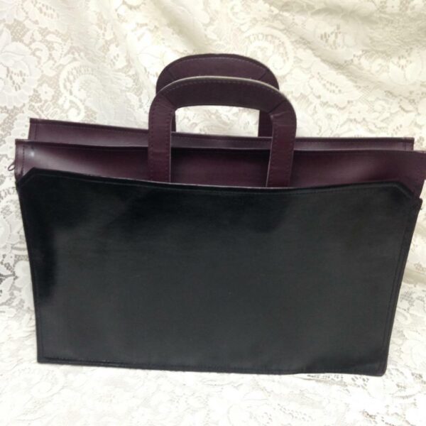 Vintage, Black- Burgundy Faux Leather Briefcase 17in x 12in x 3in