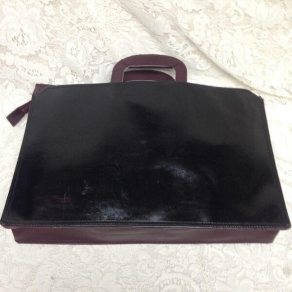 Vintage, Black- Burgundy Faux Leather Briefcase 17in x 12in x 3in