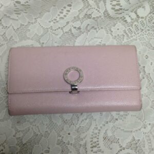 Bulgari Pink Leather Bifold Long Wallet 7.5in x 4in