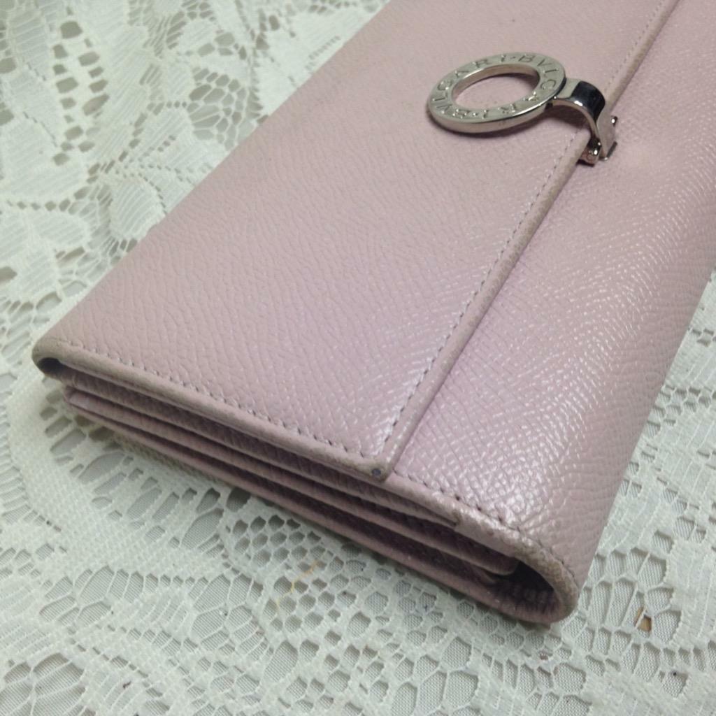 Bulgari Pink Leather Bifold Long Wallet 7.5in x 4in