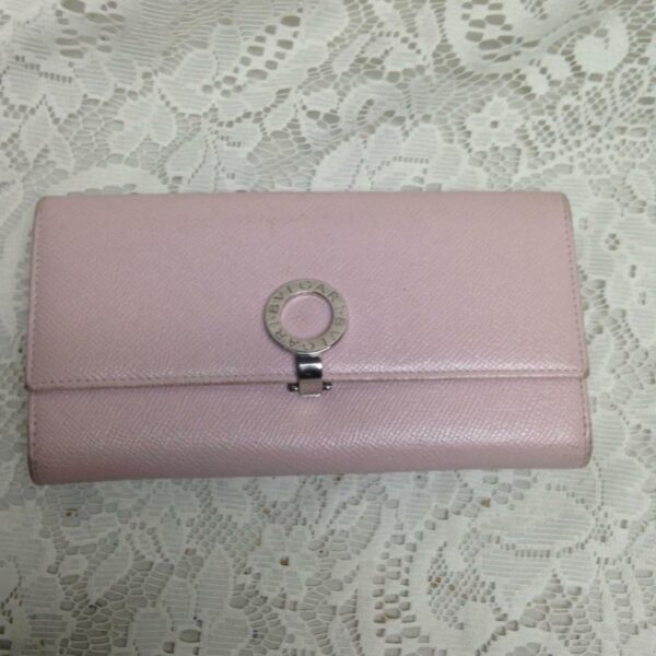 Bulgari Pink Leather Bifold Long Wallet 7.5in x 4in