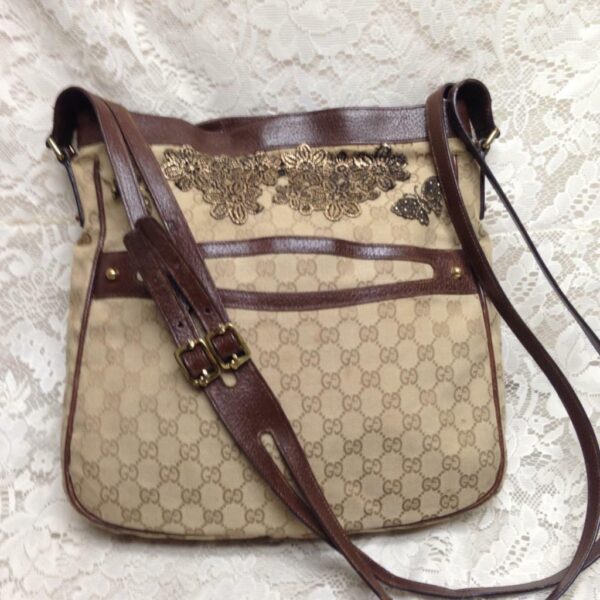 Vintage Gucci Italy, Brown Mono Large Shoulder Bag 14in x 13in x 2.5in