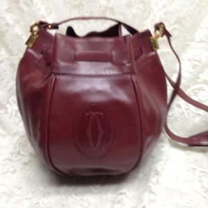 Authentic, Cartier Burgundy Leather GM Drawstring Shoulder Bag 13in x 13in x 7in