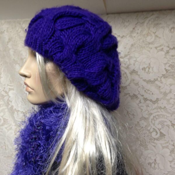 Stunning, Fits All, Purple Knitted Hat and Matching Scarf Set