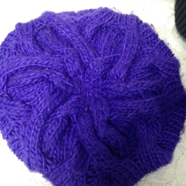 Stunning, Fits All, Purple Knitted Hat and Matching Scarf Set