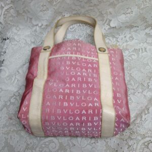 Bulgari Pink Mono Canvas -Beige Leather Shoulder bag 10in x 9.5in x 4in