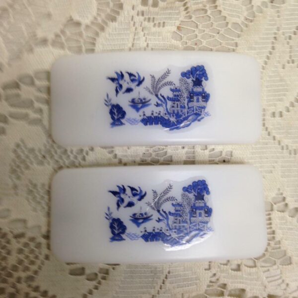 2pc Blue Willow Barrettes 3in x 1.5in