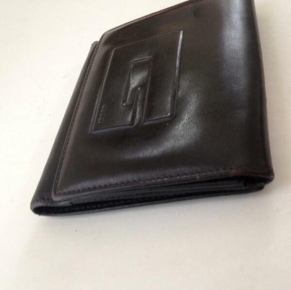 Authentic, Gucci Brown Enamel Tri-fold Wallet 5.5in x 4in