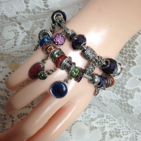 2pc Lot Multi Color Art Glass Charm Bracelets