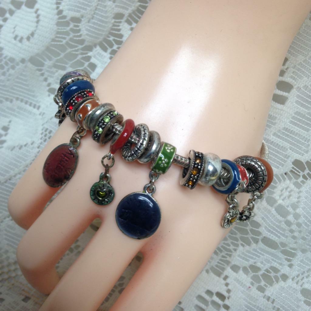 2pc Lot Multi Color Art Glass Charm Bracelets