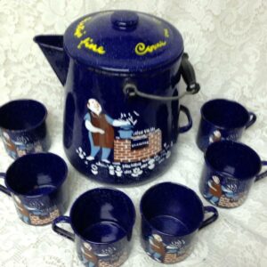 Vintage, Rare, Enamelware, 8pc Party Time Coffee-Mug Set