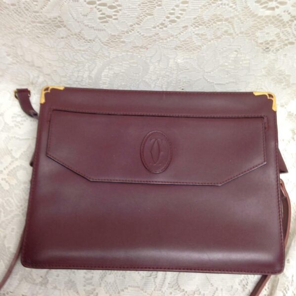 Authentic, Cartier Burgundy, Leather Clutch- Purse 10.5in x 8in x 2in