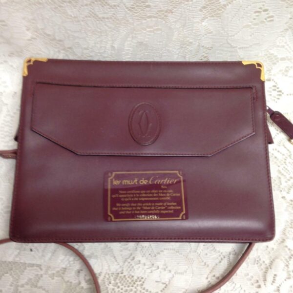 Authentic, Cartier Burgundy, Leather Clutch- Purse 10.5in x 8in x 2in