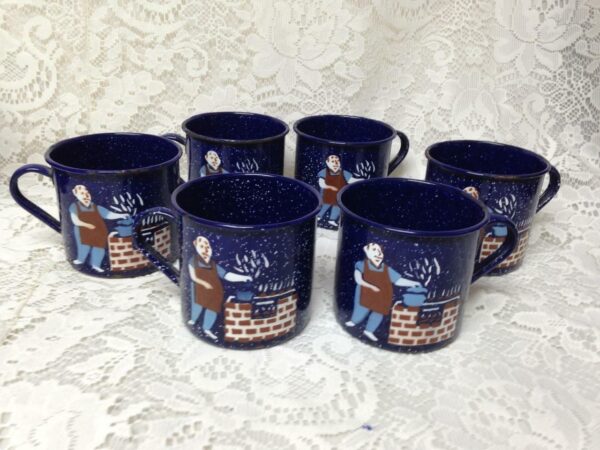 Vintage, Rare, Enamelware, 8pc Party Time Coffee-Mug Set