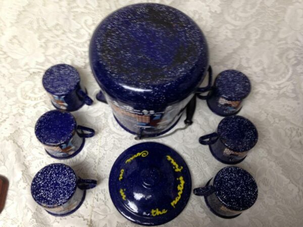 Vintage, Rare, Enamelware, 8pc Party Time Coffee-Mug Set