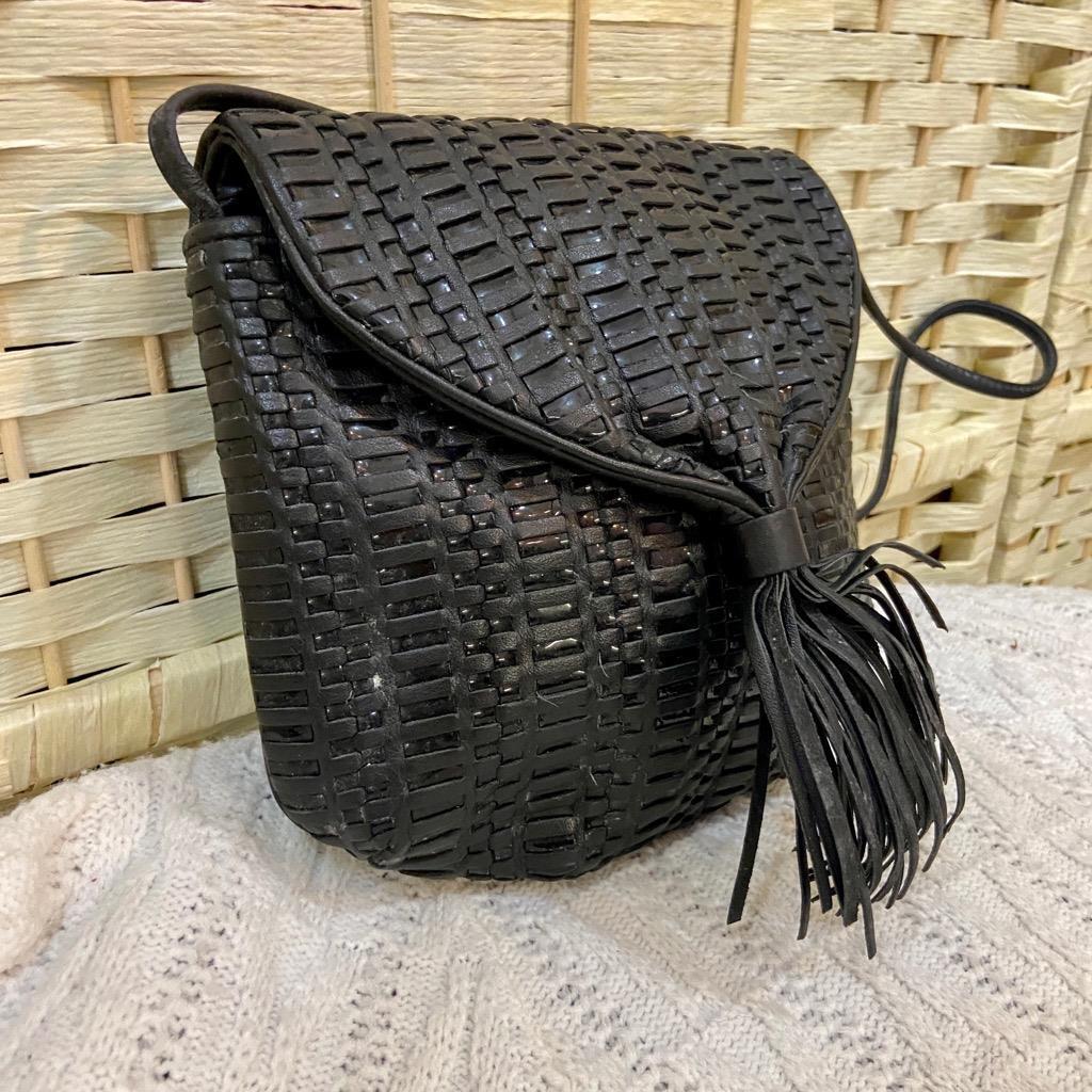 Vintage, 1950s, Ganson Black Woven Leather Shoulder Bag