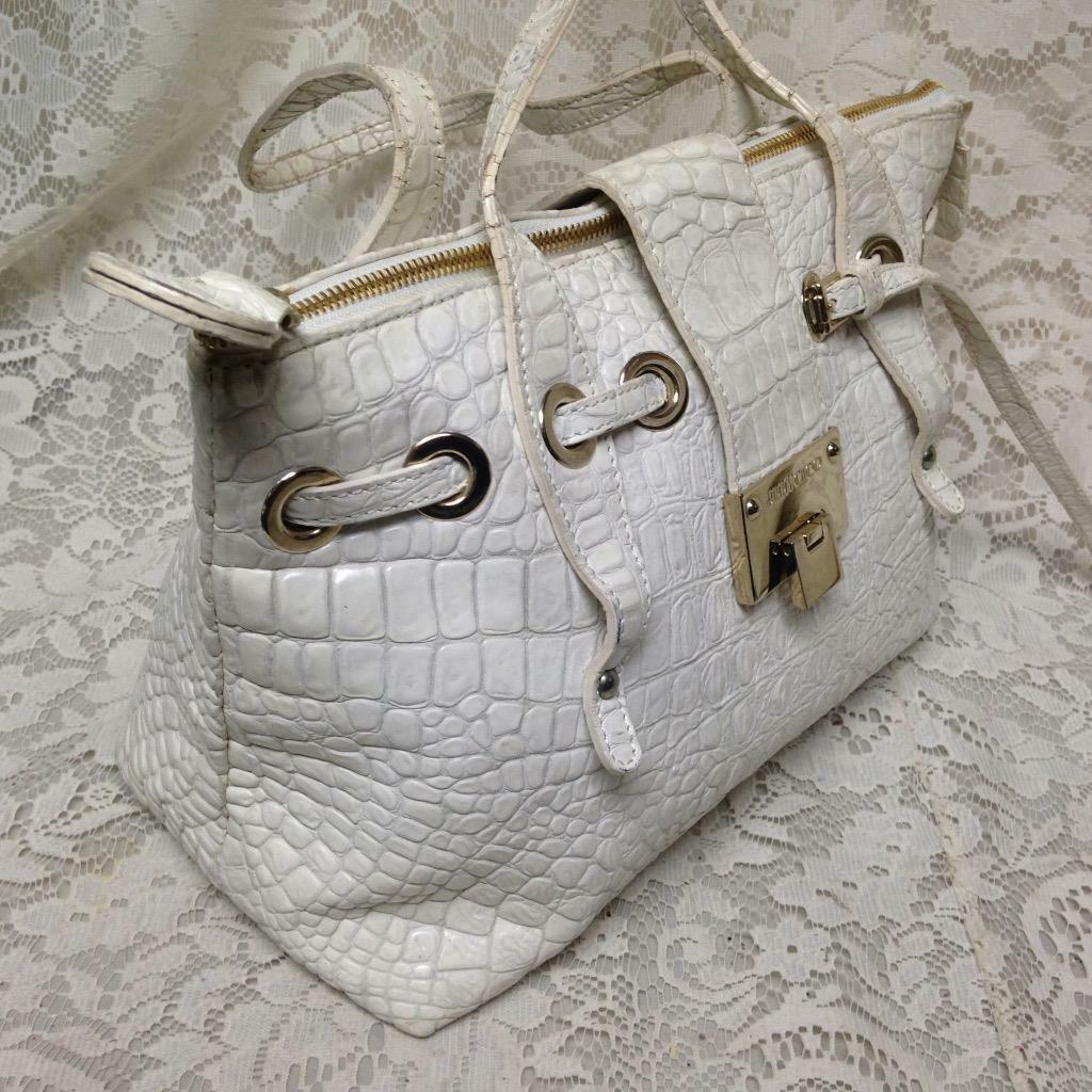 Jimmy Choo White Crocodile Leather Hand Bag 12in x 9in x 6in