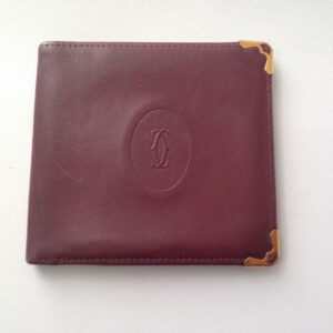 Authentic, Cartier Burgundy, Leather Bifold Coin-ID Wallet 4in x 4in