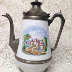 Antique, Enamelware-Pewter, XL Coffee-Teapot 12.5in H x 10.5 x in W x 6.5in