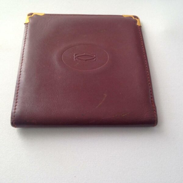 Authentic, Cartier Burgundy, Leather Bifold Coin-ID Wallet 4in x 4in