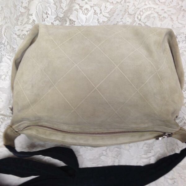 Chanel Khaki Suede Leather Weekender Shoulder-Hand Bag 10in H x 16in L x 10in W