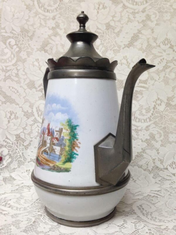 Antique, Enamelware-Pewter, XL Coffee-Teapot 12.5in H x 10.5 x in W x 6.5in