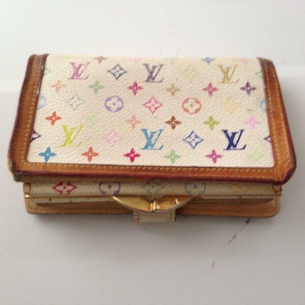 Louis Vuitton Multi-color White Compact Kisslock Bifold Wallet 5.5inx4in(TH0010)