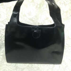 Ferragamo Large Black Enamel Patent Tote- Shoulder Bag 16in x 11in x 5.5in