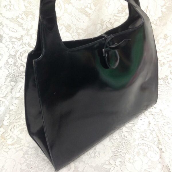 Ferragamo Large Black Enamel Patent Tote- Shoulder Bag 16in x 11in x 5.5in