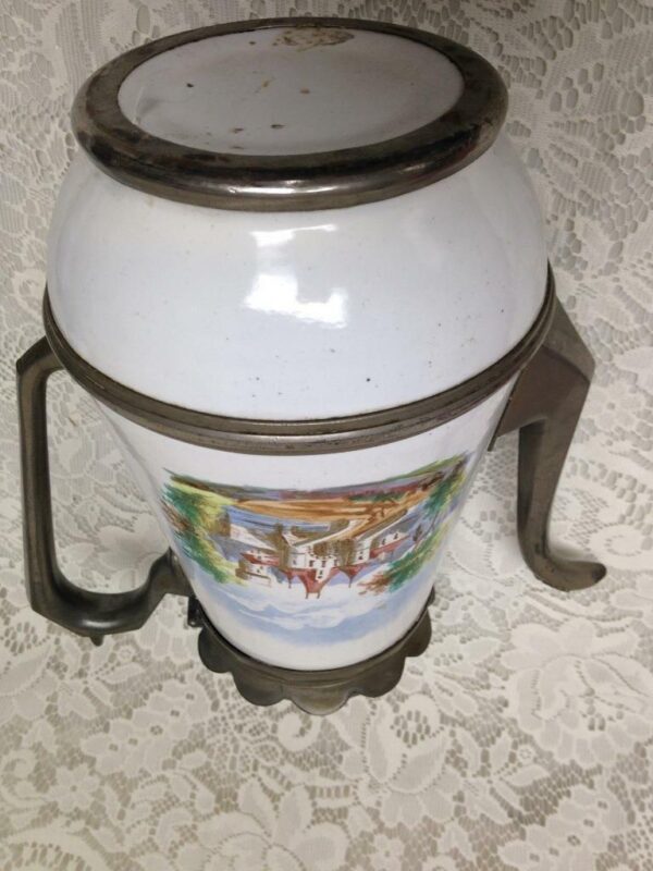 Antique, Enamelware-Pewter, XL Coffee-Teapot 12.5in H x 10.5 x in W x 6.5in