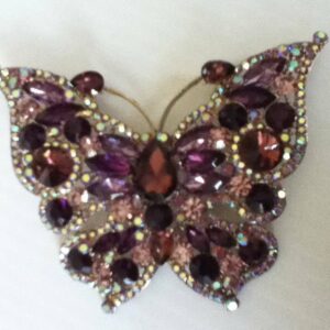 Elegant, 4in x 3.25in Butterfly, Purple Rhinestones Brooch-Pendant