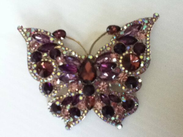 Elegant, 4in x 3.25in Butterfly, Purple Rhinestones Brooch-Pendant