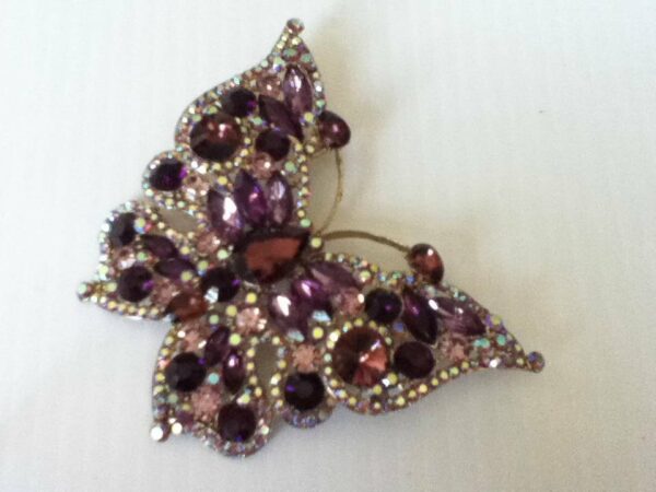 Elegant, 4in x 3.25in Butterfly, Purple Rhinestones Brooch-Pendant