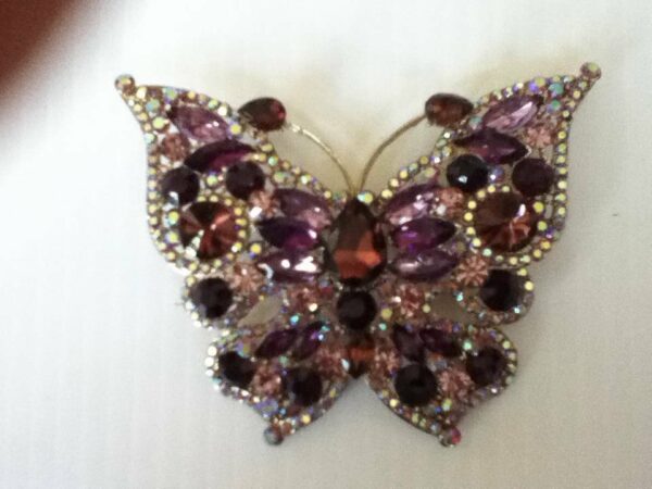 Elegant, 4in x 3.25in Butterfly, Purple Rhinestones Brooch-Pendant