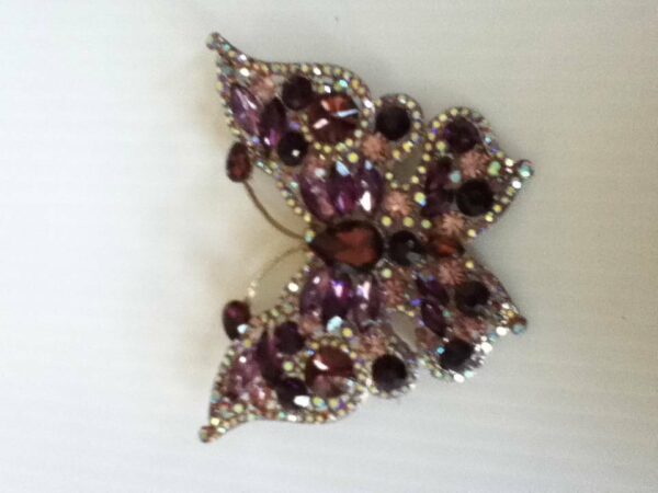 Elegant, 4in x 3.25in Butterfly, Purple Rhinestones Brooch-Pendant