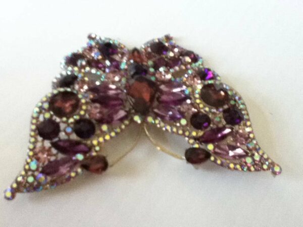 Elegant, 4in x 3.25in Butterfly, Purple Rhinestones Brooch-Pendant