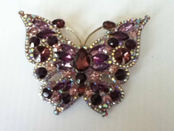 Elegant, 4in x 3.25in Butterfly, Purple Rhinestones Brooch-Pendant