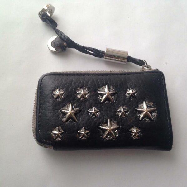 Jimmy Choo Black Leather-Silver Star Coin-Key Case 4in x 2.5in