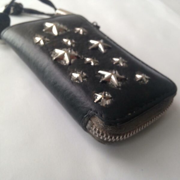 Jimmy Choo Black Leather-Silver Star Coin-Key Case 4in x 2.5in