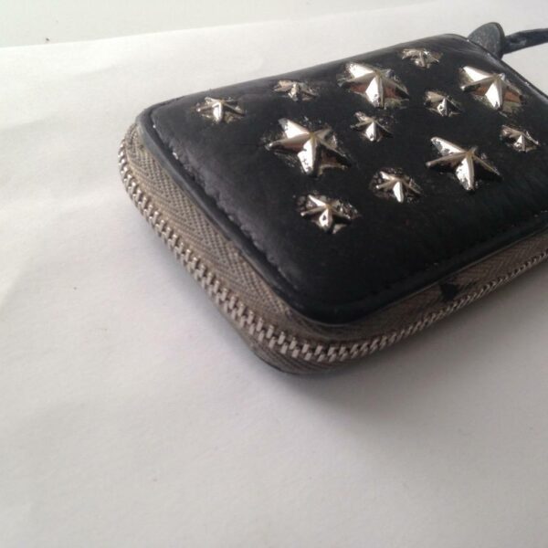 Jimmy Choo Black Leather-Silver Star Coin-Key Case 4in x 2.5in