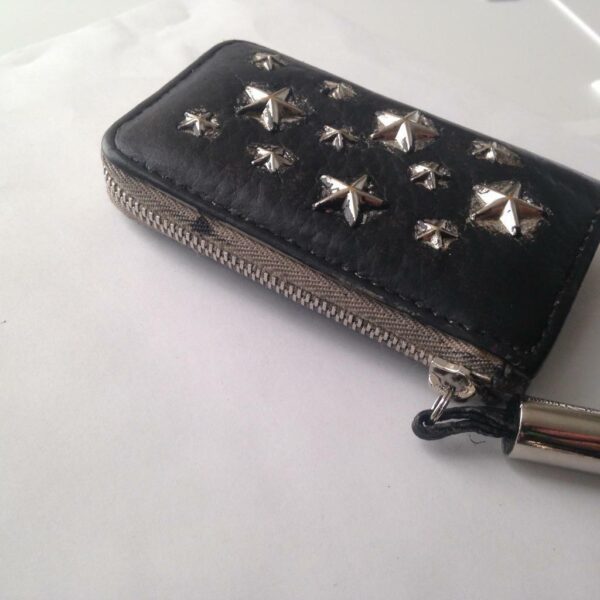 Jimmy Choo Black Leather-Silver Star Coin-Key Case 4in x 2.5in