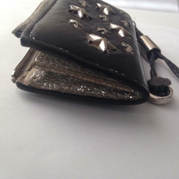 Jimmy Choo Black Leather-Silver Star Coin-Key Case 4in x 2.5in