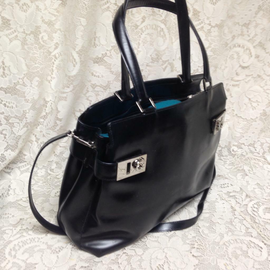 Ferragamo, 2-way Black Leather Handbag-Crossbody 13in x 9in x 4in