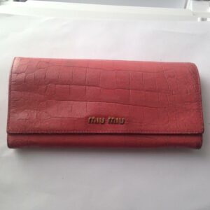 Authentic Miu-Miu Pink Crocodile Leather Long Wallet 8in x 4in