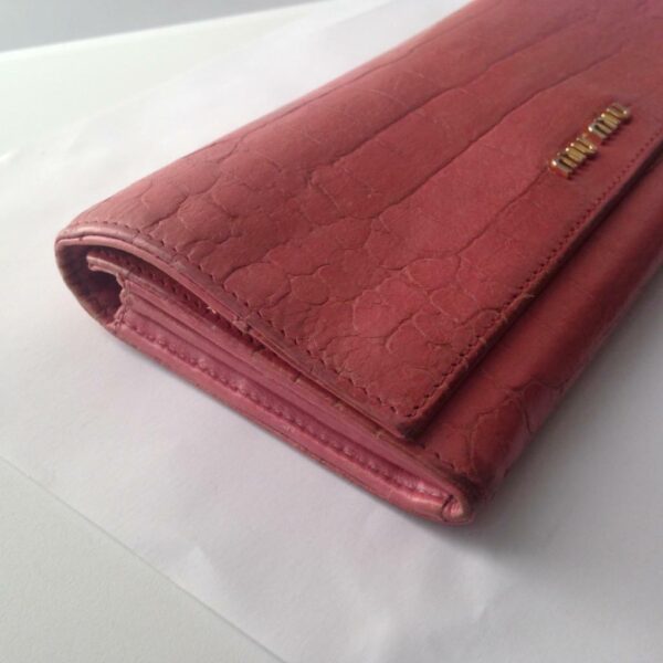 Authentic Miu-Miu Pink Crocodile Leather Long Wallet 8in x 4in