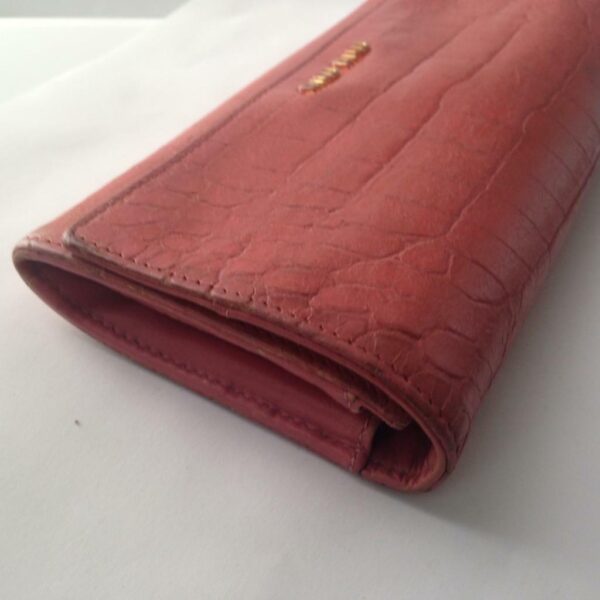 Authentic Miu-Miu Pink Crocodile Leather Long Wallet 8in x 4in