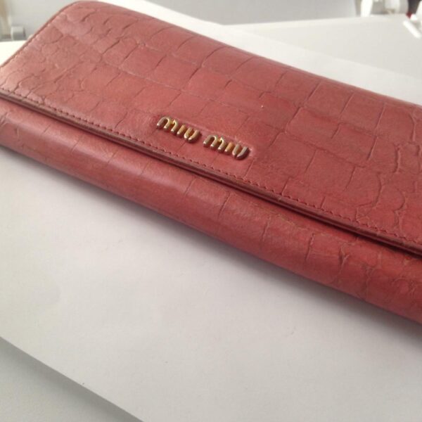 Authentic Miu-Miu Pink Crocodile Leather Long Wallet 8in x 4in